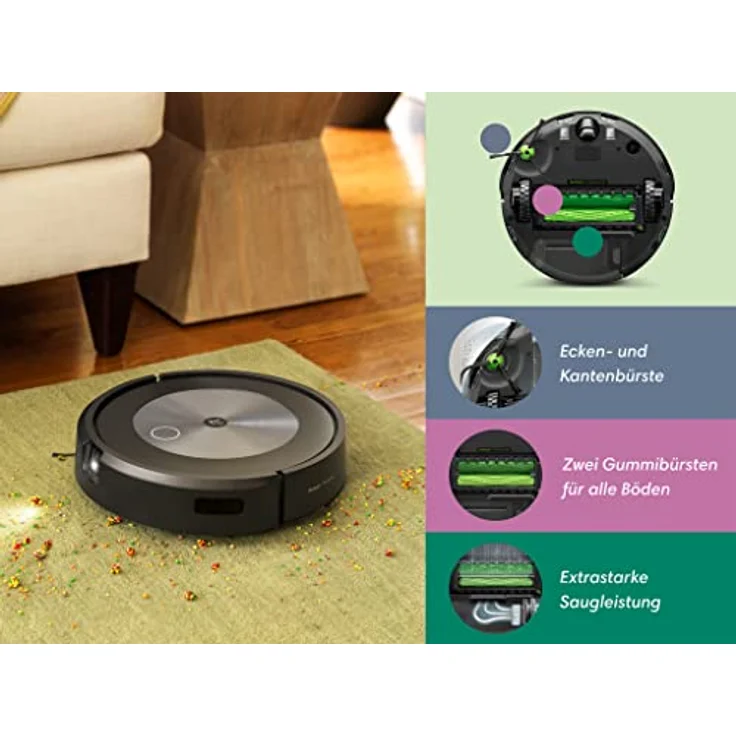iRobot® Roomba® j7 WLAN-fähiger Saugroboter mit Kartierung und mit Zwei Gummibürsten für alle Böden - Objekterkennung und -vermeidung - Lernt, kartiert und passt Sich an Dein Zuhause an – Bild 4