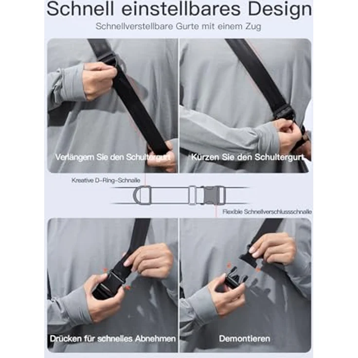 Inateck Gürteltasche 3,8 L, Leichte Crossbody Umhängetasche in Schwarz mit Wasserabweisendem Material und Verstellbarem Schultergurt – Bild 5