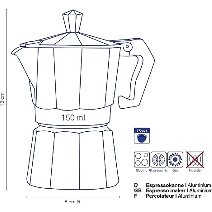Kela 10590 Espressokocher, Für 3 Tassen, Aluminium, Italia – Bild 4