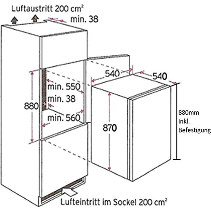 Schoepf Einbaukühlschrank KSE510 / 129 L / Schlepptüre, LED-Beleuchtung, 88cm, weiß – Bild 6