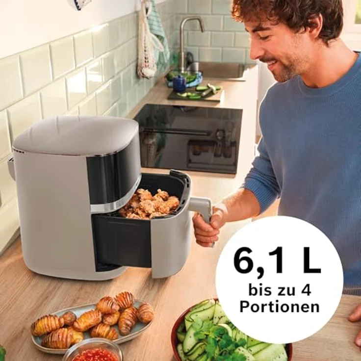 BOSCH Heißluftfritteuse Air Fryer Serie 4 MAF462C0, 6,1l, 2050 W, 7 Programme, Creme, mit Auftaufunktion, spülmaschinengeeignet – Bild 5
