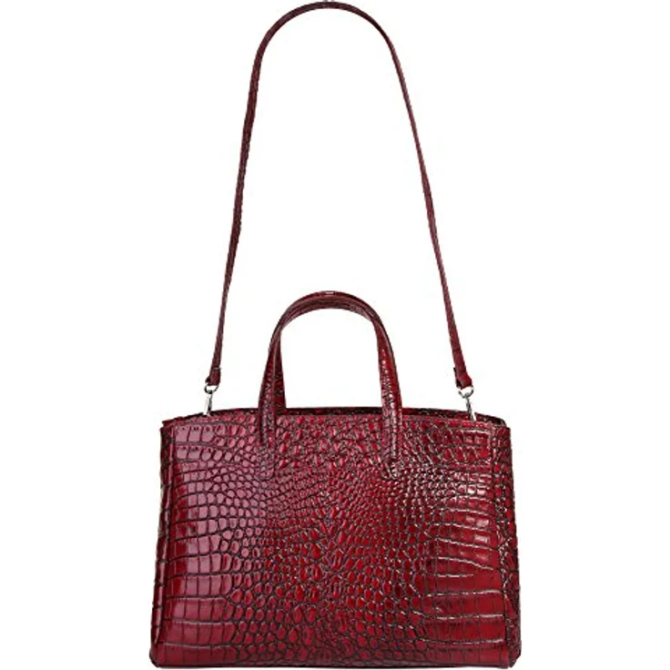 Cluty Handtasche, Damen Leder Tasche in Rot mit Croco-Prägung, 3 Fächer und abnehmbaren Schultergurt – Bild 7