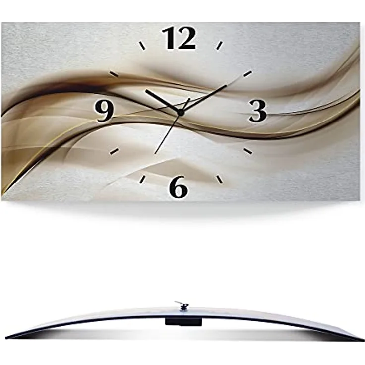 ARTLAND Wanduhr ohne Tickgeräusche Alu Funkuhr 50x25 cm Eckig Lautlos 3D Design Welle Abstrakt Modern Ausgefallen T9LI