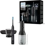 Philips Sonicare kabellose Power Flosser Munddusche und DiamondClean 9000 elektrische Zahnbürste – Saubere Zähne, sauberes Zahnfleisch und Plaque-Entfernung, Schwarz (Modell HX3866/43), 5-teiliges Set