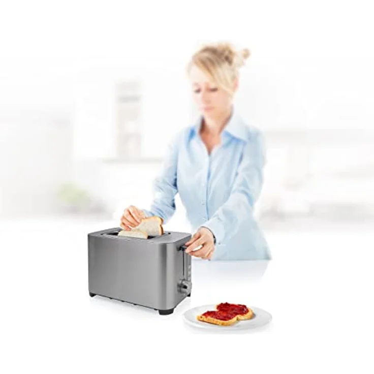 Princess 142400 2-Schlitz-Toaster, 2 kurze Schlitze, 850 W, Edelstahl, 2 kleine Scheiben, Brötchenaufsatz, 7 Bräunungsstufen, Krümelschublade, silber – Bild 2