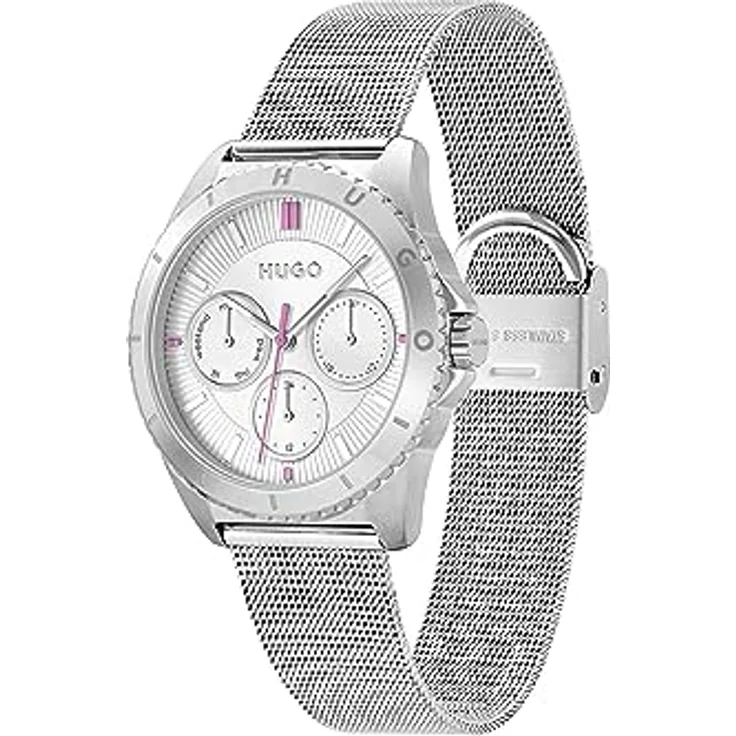 HUGO Multi Zifferblatt Quarz Uhr für Damen Kollektion #Dance, Silbernes Edelstahl-Mesh-Gliederarmband, 36 mm Gehäusedurchmesser, Wasserabweisend bis 3 bar – Bild 2