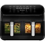 CHEFREE Dualer Heißluftfritteuse, 8L Familienformat für 6-8 Portionen, 2 Antihaft-Sichtfenster-Schubladen, 8-in-1 Smart-Multikocher, Max 205℃, Rösten, Grillen, Backen, Wenig Öl, 55dB, Schwarz, AFW20