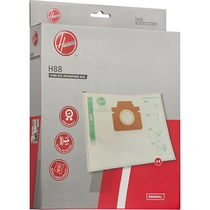 Hoover H89 Staubsauger XL-Beutel, Original, Mikrofaser, Pure EPA, Anti-Geruch, Extra-Filterung, kompatibel mit Hoover H-ENERGY 500, 4 Stück – Bild 4
