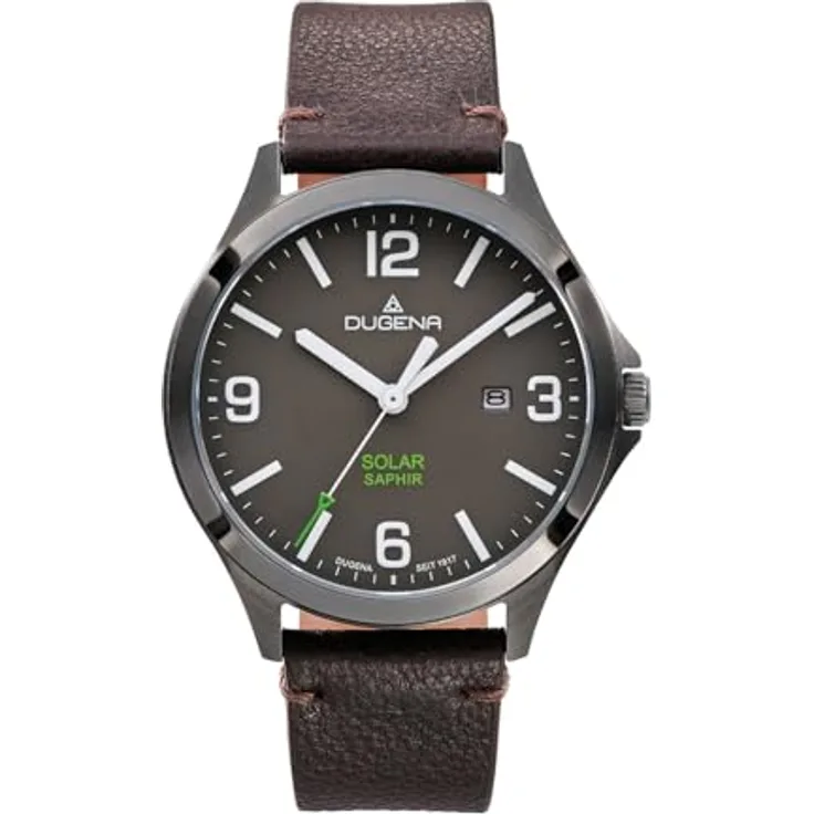 Dugena Herren-Armbanduhr Boston Solar, Quarz, Edelstahl, Saphirglas, Datumsanzeige, wasserdicht, 10 bar, Anthrazit