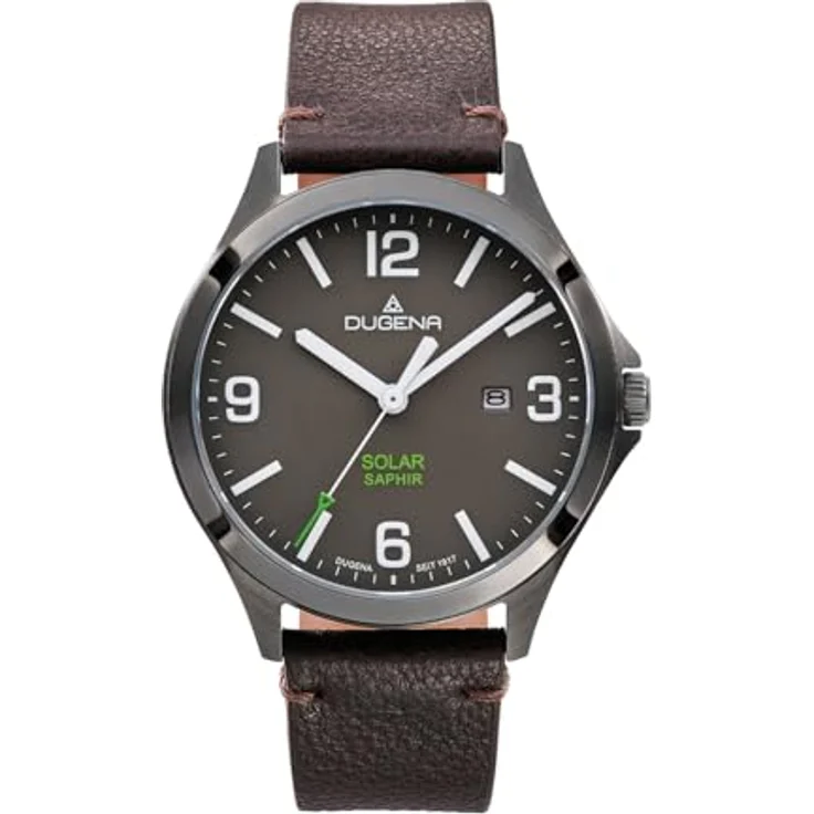 Dugena Herren-Armbanduhr Boston Solar, Quarz, Edelstahl, Saphirglas, Datumsanzeige, wasserdicht, 10 bar, Anthrazit – Bild 1