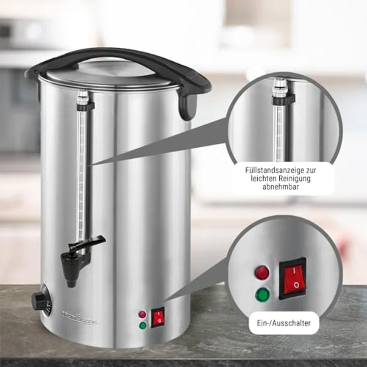 ProfiCook PC-HGA 1196 Heißgetränkeautomat, zum Erhitzen & Warmhalten von z.B. Glühwein-Kaffee-Tee-Punsch oder Suppen, hochwertiges Edelstahlgehäuse, 7 L, Silber – Bild 5