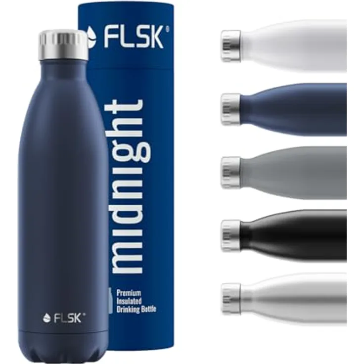 FLSK Trinkflasche I Premium Edelstahl-Thermosflasche I 24 Std. Kalt & 18 Std. Heiß (Midnight, 750 ml)
