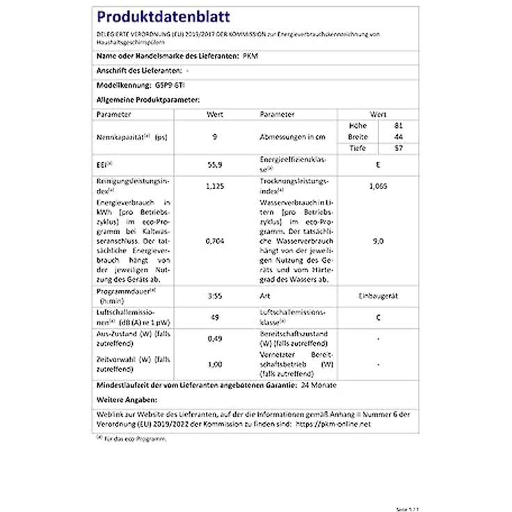 PKM GSP9-6TI, Geschirrspüler, E, Geräuschemissionsklasse C, Geräuschemissionen 49 Dezibel – Bild 7