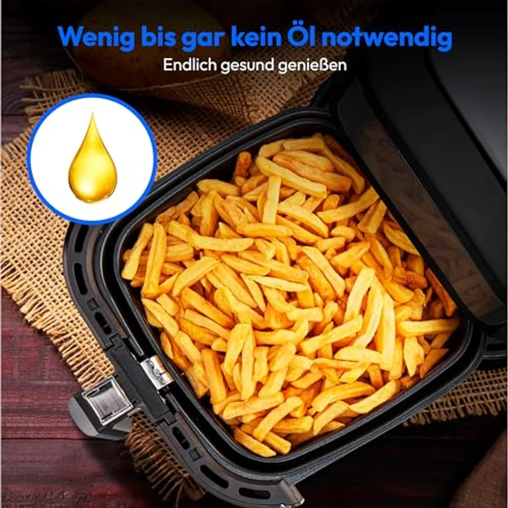 MEDION E40 XL Heißluftfritteuse (5,2 Liter Frittierkorb, 2.150 Watt, 9 Automatikprogramme, Backfunktion, ölfreies Frittieren, Touch Bedienfeld, LED Anzeige) schwarz – Bild 5