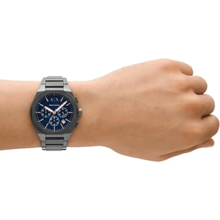 Armani Exchange Herren Chronograph Quarz Uhr mit Edelstahl Armband AX4182, blau 42mm Gehäuse, wasserdicht bis 50m – Bild 2