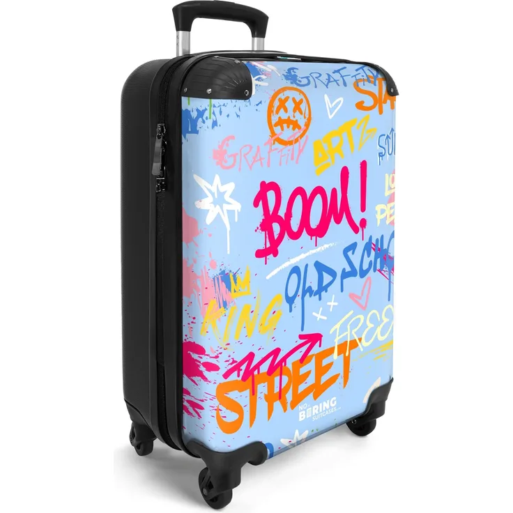 NoBoringSuitcases.com© Hartschalen-Trolley Bunter Graffitidruck 55x35x20cm, 4 Rollen, Handgepäck Flugzeug