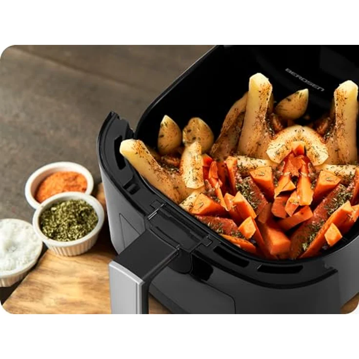 Berdsen Heißluftfritteuse Airfryer 1500 W, 5 L, fettfreie Fritteuse mit Timer und LED-Beleuchtung, schwarz-silber – Bild 2