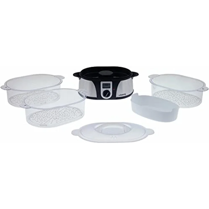 H.Koenig VAP12 Dampfgarer - 3 Garschüssel - 12 L Fassungsvermögen - Timer - 1000 W - LCD-Anzeige - Edelstahl - schwarz – Bild 5