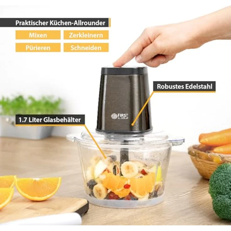 TZS FIRST AUSTRIA Zerkleinerer 1.7L Glasbehälter, 500W, 2 Geschwindigkeiten, Edelstahlklingen, Multizerkleinerer – Bild 3