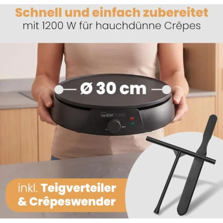 CLATRONIC Crêpesmaker CM 3849, Crepes Maker in Schwarz, inkl. Teigverteiler und Wender – Bild 3