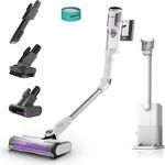 Shark Detect Clean & Empty Akku-Staubsauger, kabellos mit Absaugstation, bis 60 Min. Laufzeit, für Tierhaare, Allergiker, Teppich & Hartböden, LED-Licht, 3 Aufsätze, weiß, IW3613EUT