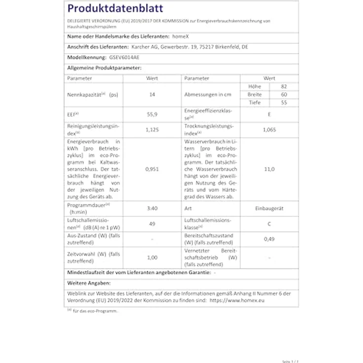 homeX GSEV6014AE Geschirrspüler vollintegriert, 60 cm, 14 Gedecke, 5 Programme, Aquastop, Silber – Bild 9