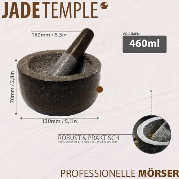 JADE TEMPLE 17036 Steinmörser mit Stössel, Granit,grau 14.5 x 16.5 x 16.5 cm – Bild 5