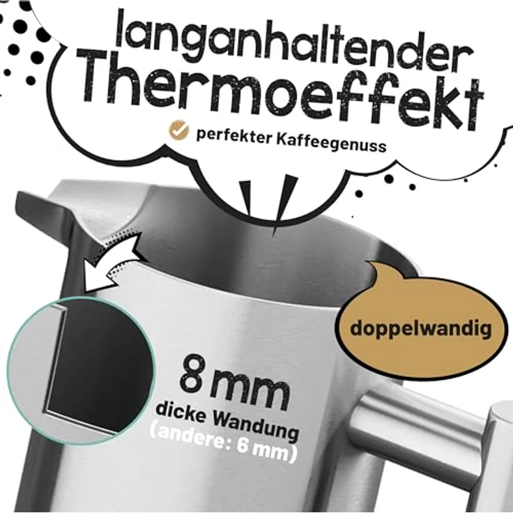 Morgenheld Premium Thermo Edelstahl French Press 600 ml, doppelwandige Kaffeepresse mit 3 Ersatzfiltern, rost- und aluminiumfrei, manuelle Kaffeezubereitung – Bild 5