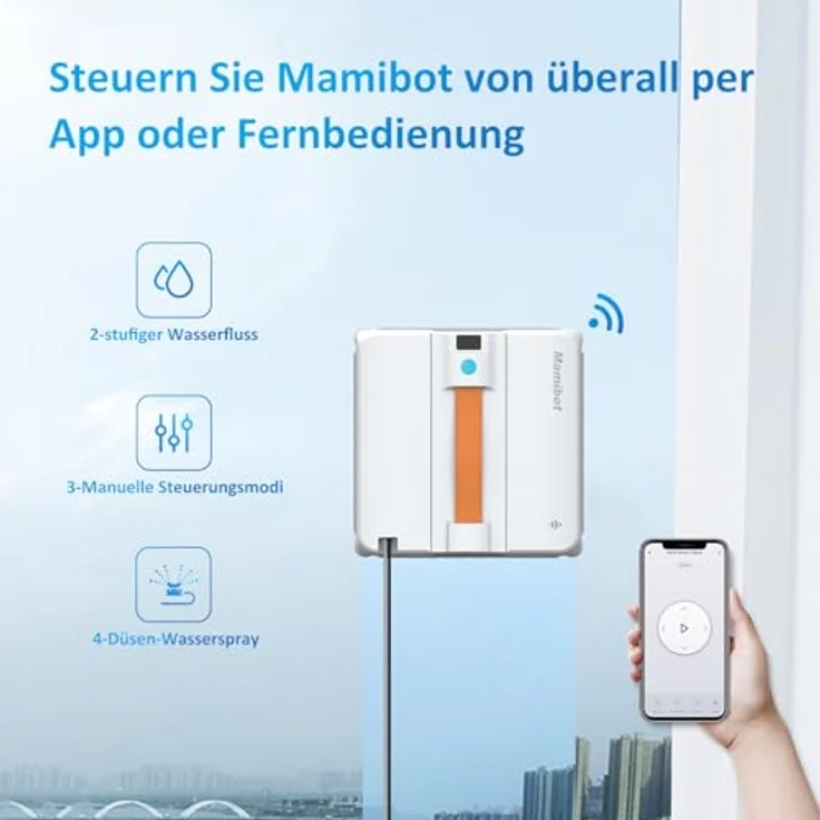 Mamibot W120-DP Fensterputzroboter, Sprühfunktion, intelligente Pfadplanung, doppelter Kreuz-Wasserstrahl, Fern- und App-Steuerung, blau – Bild 4