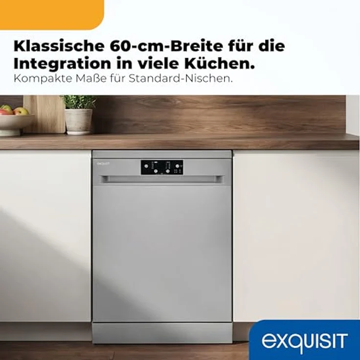 Exquisit GSP59114-451D, Unterbaufähiger Geschirrspüler mit 14 Maßgedecken, 4 Programmen, Energieklasse D, silber – Bild 3
