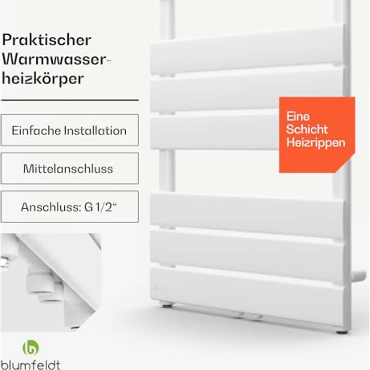 Blumfeldt Flachheizkörper Vertikal, 509 Watt Badheizkörper mit Thermostat, sparsamer Warmwasser Wandheizkörper für Badezimmer & Wohnzimmer – Bild 3