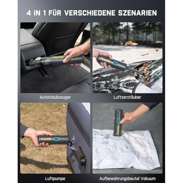 Fanttik Slim V8 Apex, Akku-Autostaubsauger mit 19000 Pa Sogkraft, 4-in-1 Handstaubsauger mit Zubehör, ultraleicht und tragbar, Typ-C Schnellladung – Bild 2