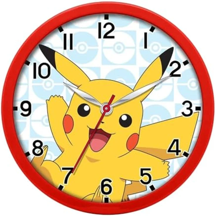 Kids Euroswan Pokémon Wanduhr mit 25 cm Durchmesser, manueller Anzeige und Pokémon Design – Bild 1