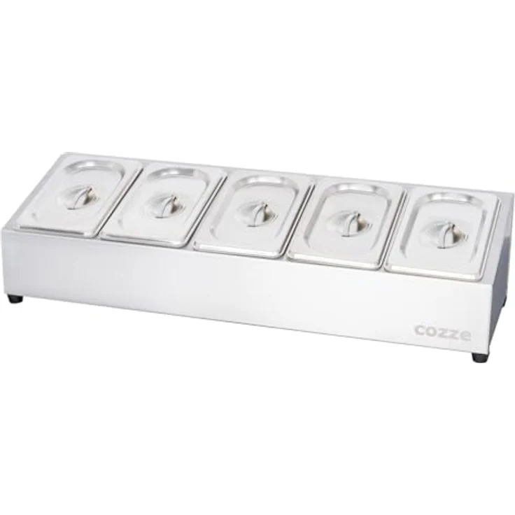cozze® Pizza Toppingstation – Edelstahl Zutatenbehälter mit Deckel für Pizzabeläge – Professionelle Belegstation mit 5 Fächern – Ideal für Küche und Gastronomie – Bild 4