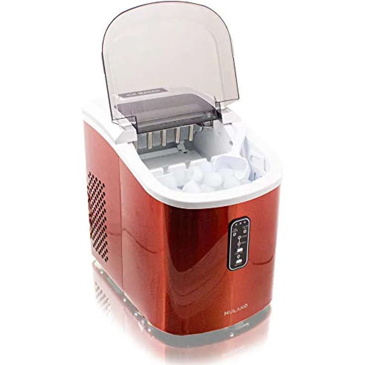 Mulano Eiswürfelmaschine Edelstahl Eiswürfelbereiter Ice Maker (Orange) - Praktische Eiswürfelmaschine, gekühlter Eiswürfel-Vorratsbehälter, 2 wählbare Eiswürfelgrößen, Kontrolllampe