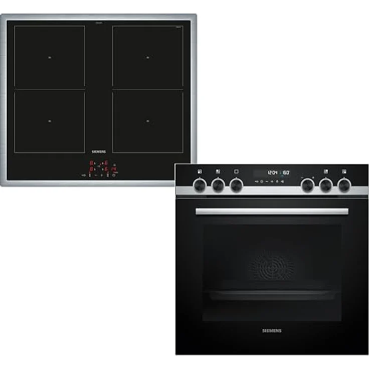 Siemens PQ521DA3ZM iQ500 Einbauherd-Set, HE578GBS4 Herd 60 x 60 cm mit 3D Heißluft, Hydrolyse und Clip Auszug & EM645CQB6E Induktionskochfeld mit Bräterzone, powerBoost, Edelstahl Rahmen – Bild 1