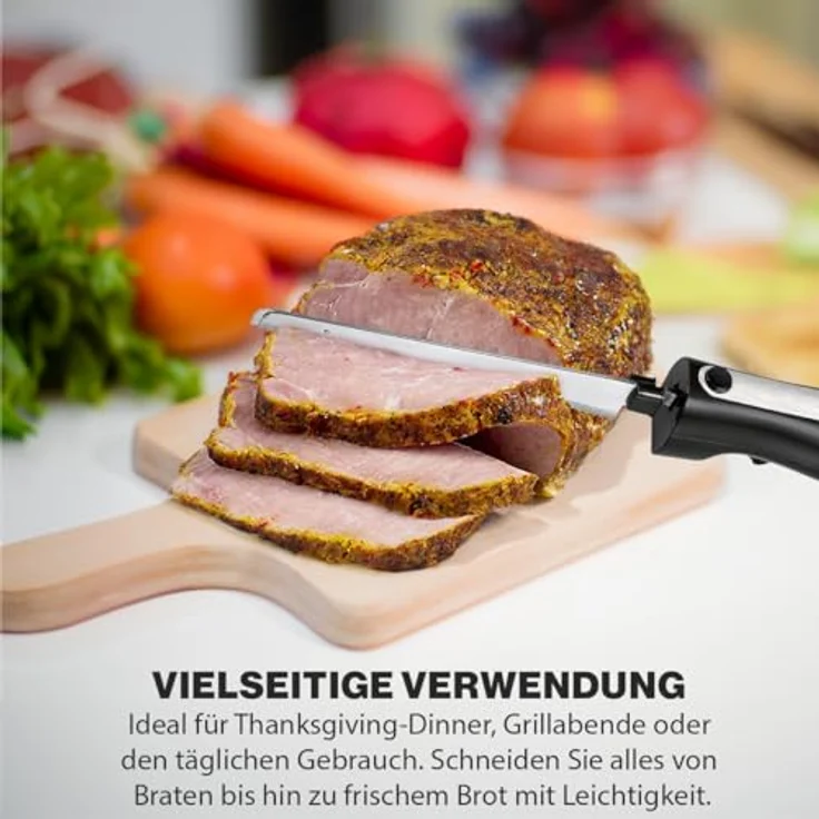 Clatronic EM 3702 Elektromesser, Edelstahleinlage, Spezialgezahnte Edelstahl-Mehrzweckklinge, rostfrei-spülmaschinengeeignet, inkl. Aufbewahrungsbox, schwarz, 49 cm – Bild 2