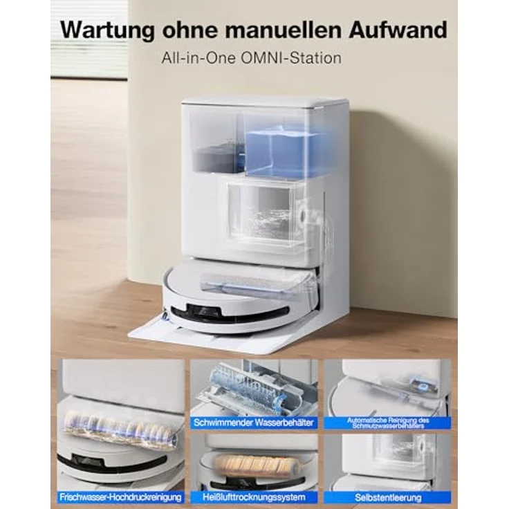 ECOVACS DEEBOT T90 OMNI, Saug- und Wischroboter mit 30.000 Pa Saugkraft, All-in-One OMNI-Station, selbstreinigende OZMO ROLLER 3.0, AIVI 3D Navigation, schwarz – Bild 5
