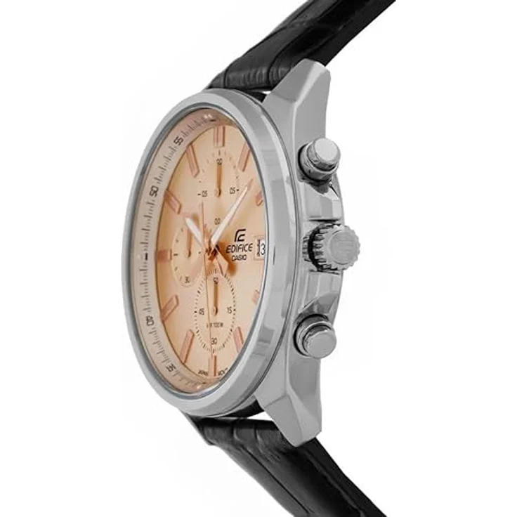 Casio Watch EFV-610EL-5AUEF, Chronograph mit schwarzem Lederarmband, silbernem Gehäuse und Champagne Zifferblatt, wasserdicht bis 10 bar – Bild 2