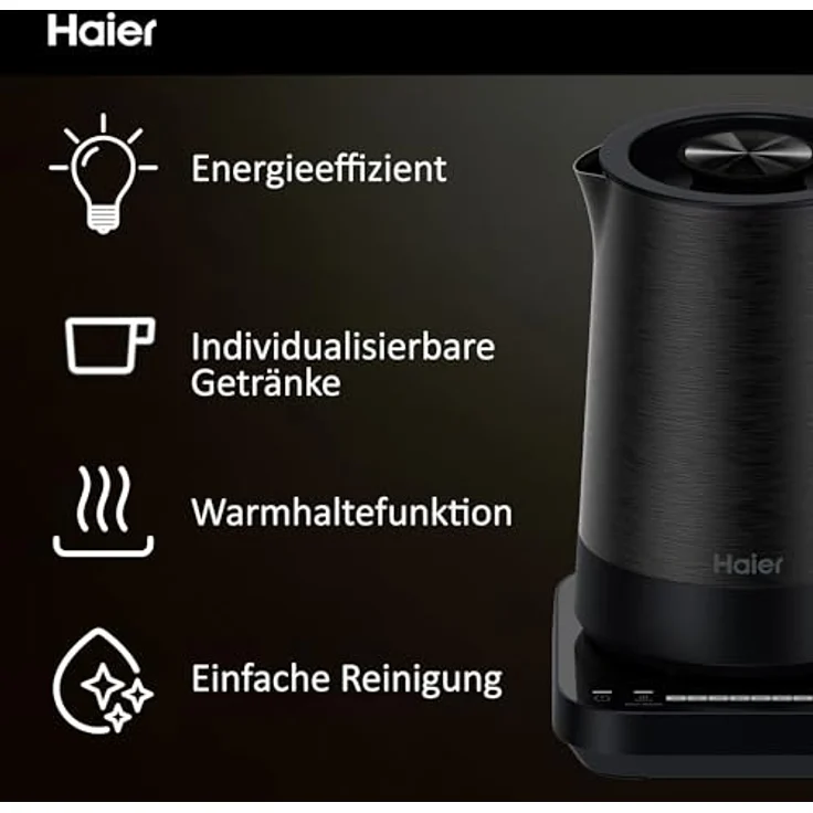 Haier Wasserkocher mit Temperatureinstellung aus Edelstahl 1,7 Liter I Energiesparender Kettle mit 7 Temperaturstufen, Warmhaltefunktion & 0,25L Einzeltassenfunktion I 2200W [Serie 5 - HKE5A] – Bild 2