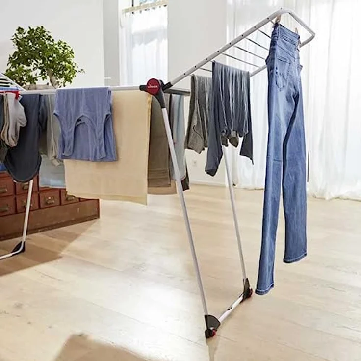 Vileda Infinity Flex Plus Wäscheständer, bis zu 2m ausziehbares Mittelteil, 30m Trockenleine, hohe Flügel mit XXL-Leinen, Eco-Verpackung – Bild 3