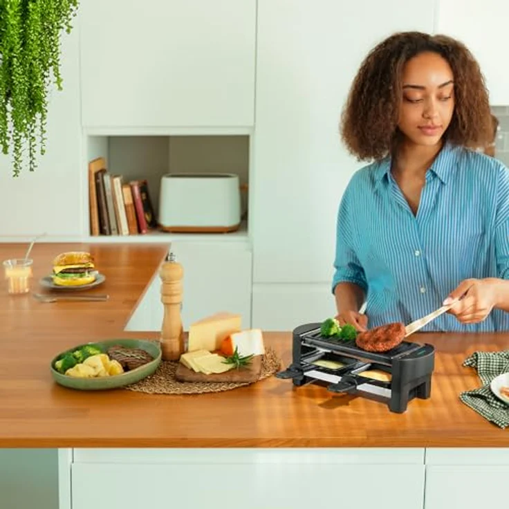 Cecotec Holz Raclette Käse & Grill 8200, 1200 W mit 8 Einzelpfannen, Antihaftplatte, einstellbarem Thermostat, abnehmbares Design, Schwarz – Bild 4