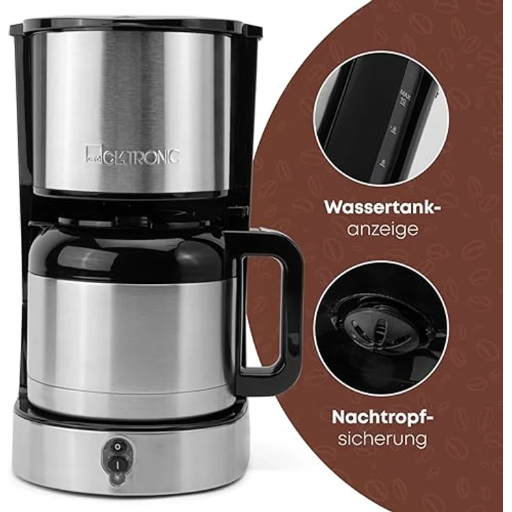 Clatronic® Kaffeemaschine mit Thermoskanne für 8–10 Tassen Kaffee (ca. 1,2L) | Filterkaffeemaschine Edelstahl | doppelwandige Thermoskanne | kein Temperaturverlust | Kaffeemaschine 800W | KA 3805 – Bild 5