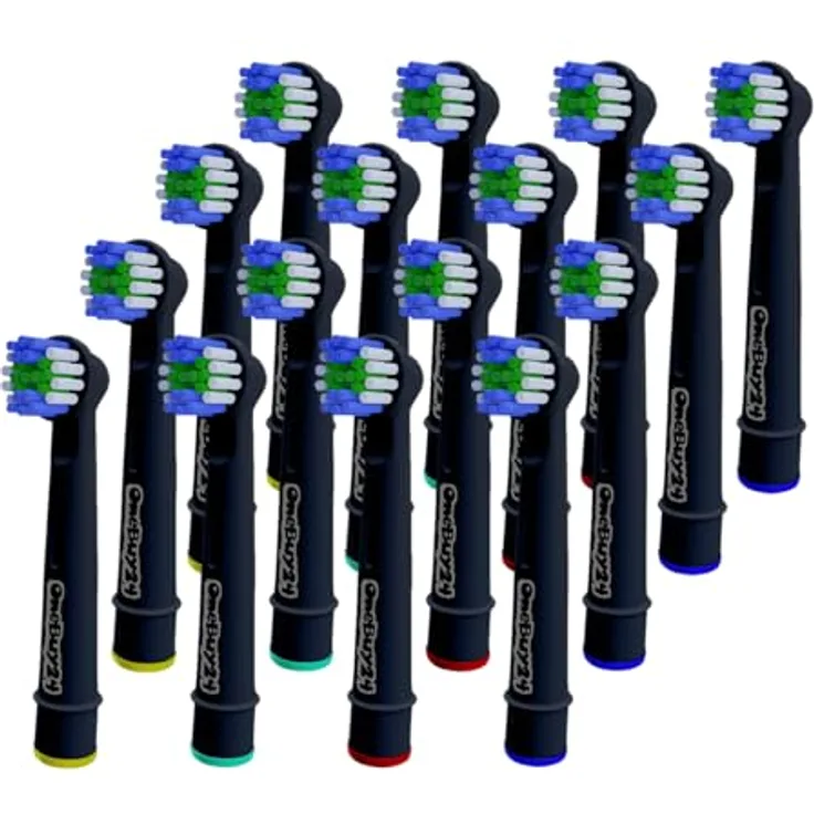 OneBuy24 - Aufsteckbürsten kompatibel mit Oral-B elektrischen Zahnbürsten - 16 Stück SCHWARZ. Kompatibel mit Precision Clean, Vitality, Professional Care, TriZone, Triumph, Advance Power, Smart Series