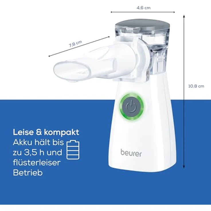 Beurer IH 57 Inhalator, Verneblung mit Schwingmembran- und Aerosol-Technologie, tragbares Inhaliergerät mit wiederaufladbarem Akku, zur Anwendung bei Erkältung, Asthma und anderen Atemwegserkrankungen – Bild 3