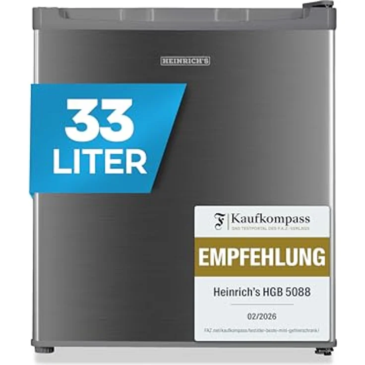 HEINRICHS Mini Gefrierschrank 33L, kompakte Gefrierbox mit 40dB, wechselbarem Türanschlag und -18°C Temperaturregelung, Edelstahl-Inox für Büro und Camping – Bild 1
