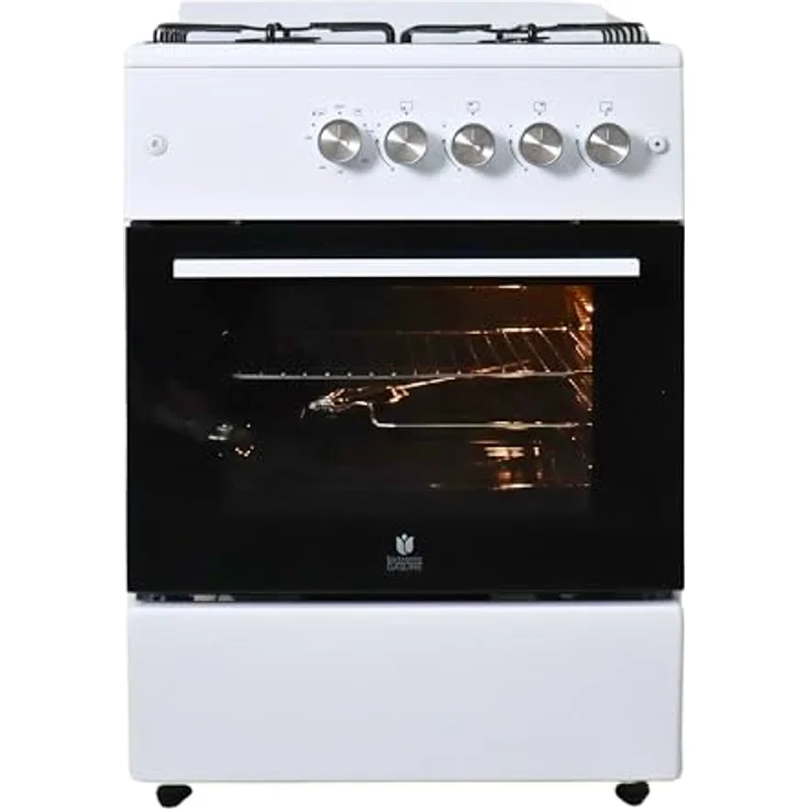 Gasline Gas Standherd 4 Flammig 60cm breit, Gas-Backofen mit Thermostat, Grill und Umluft Weiß SHGG6060FG Erdgas/Propangas – Bild 5