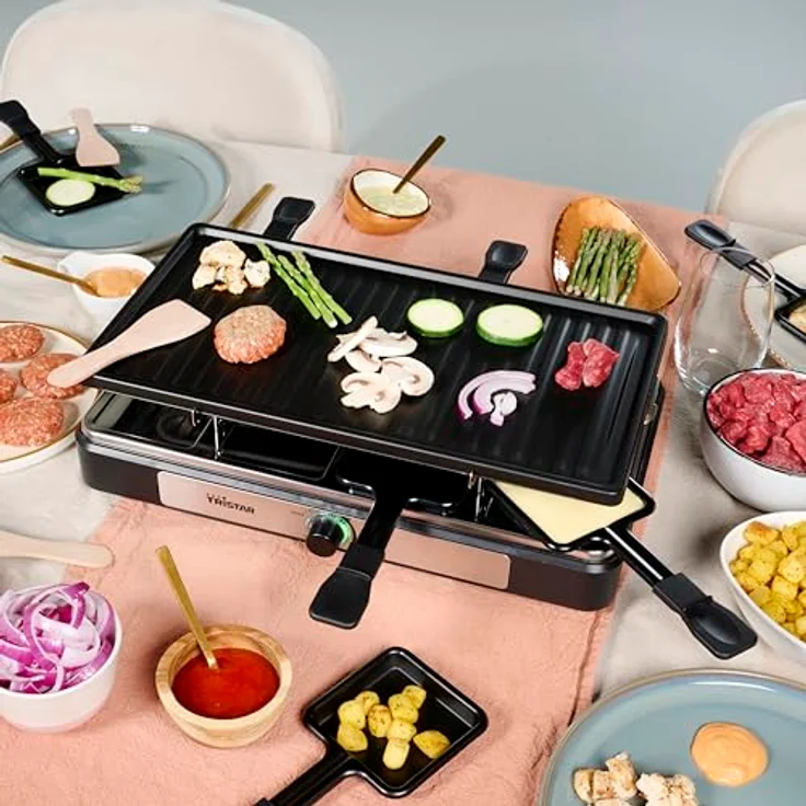 Tristar Raclette – 8 Personen – Kochfläche 42 x 23 cm – Einstellbarer Thermostat mit Lichtring – 1400 W – Schwarz – RA-2746 - Preisvergleich – Bild 2