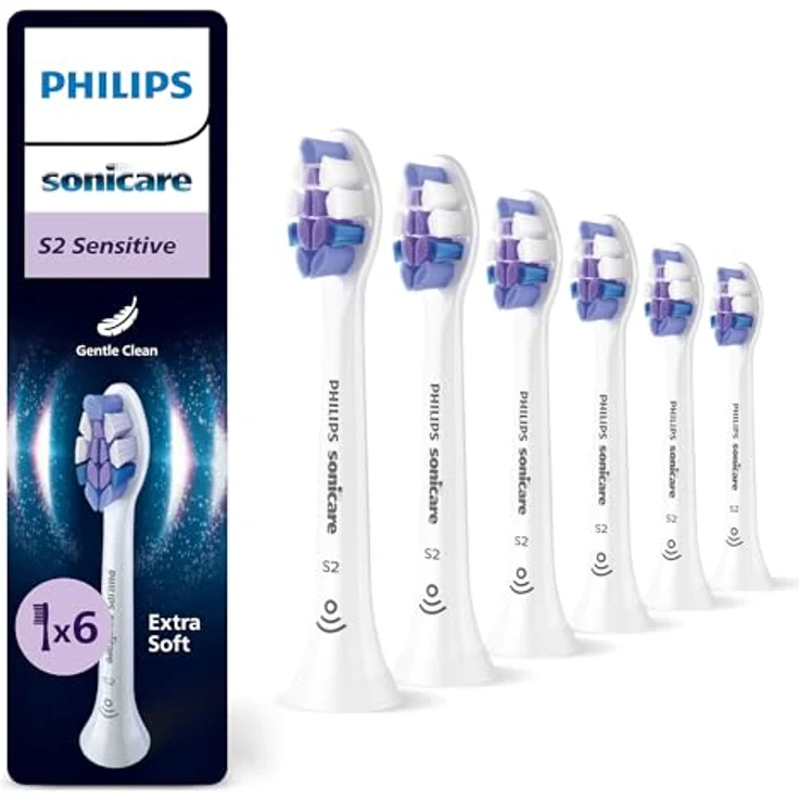 Philips Sonicare S2 Sensitive, Original Ersatzbürstenköpfe, sanfte Reinigung für empfindliche Zähne, 6er-Pack, Weiß, HX6056/87 – Bild 1