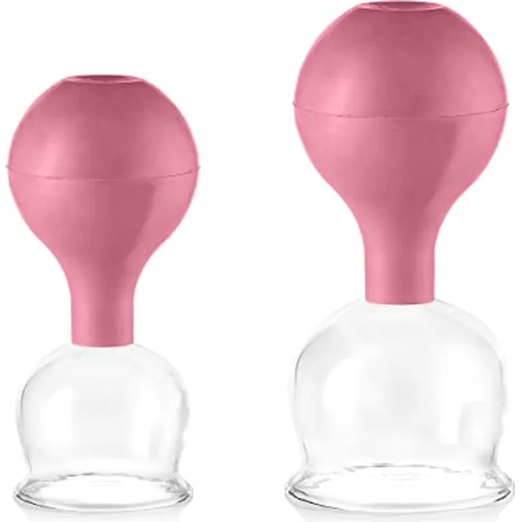 pulox Schröpfglas aus Echtglas 2er-Set inkl. Saugball 52 mm & 62 mm, Pink